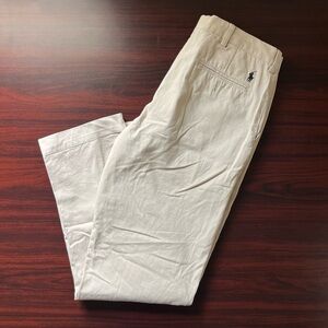 Vintage 90s Polo Ralph Lauren Pants Beige Preston Khaki Chino Cotton Flat 34x34
